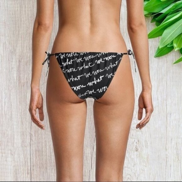 WEWOREWHAT Ruched String Logo Bikini Bottom in Black White XL - Picture 2 of 8